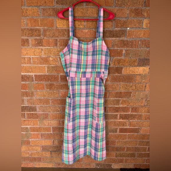 Clare V Lisette Dress Linen Plaid Multicolor Smocked Pockets Country XXL - Picture 3 of 11